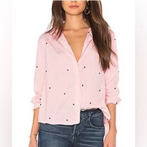 THE GREAT. Light Pink Button Down with Black Dots